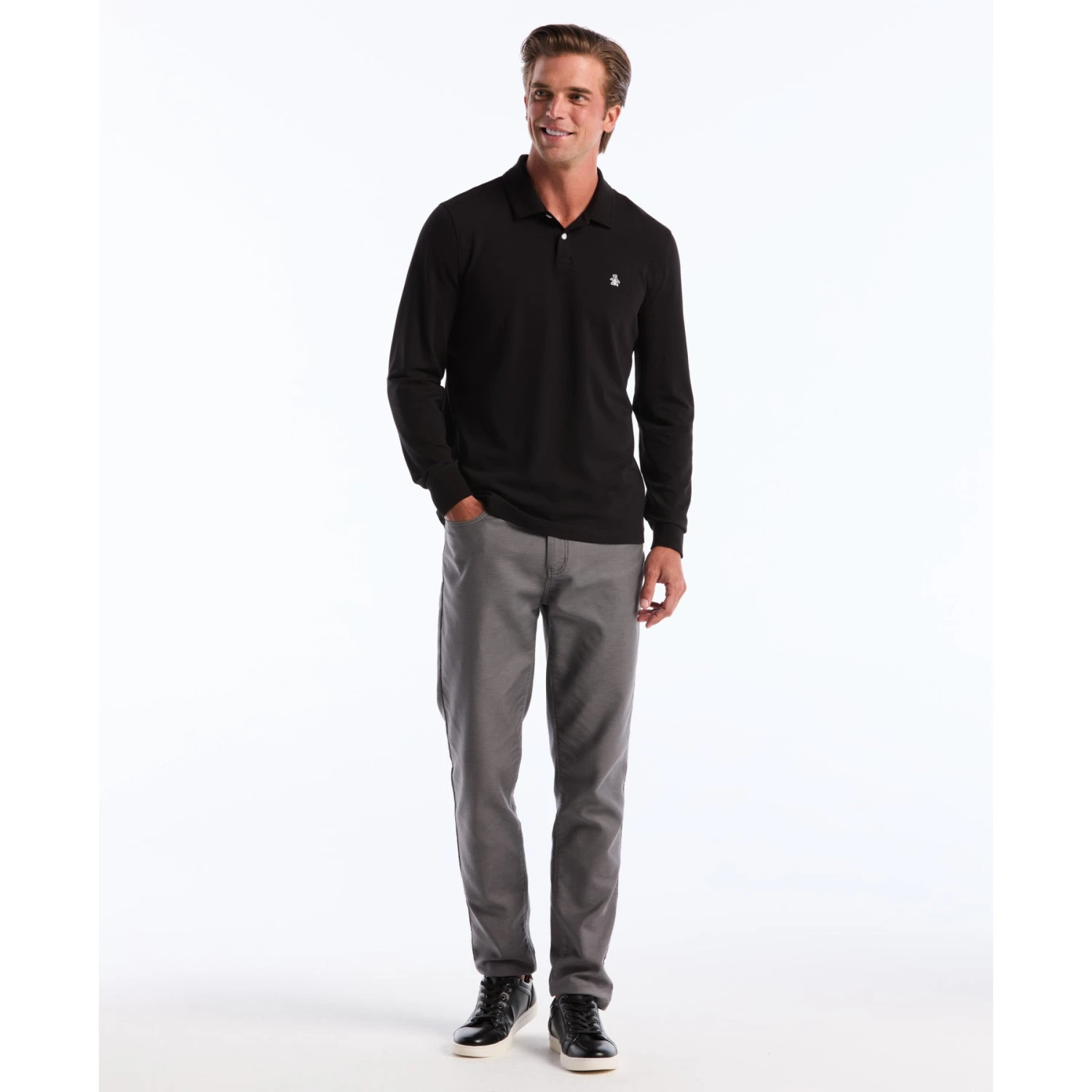 Original Penguin Pique Long Sleeve Polo Shirt In True Black(Pique Long Sleeve Polo Shirt Black Opkf2526gp 010) 6 Original Penguin Pique Long Sleeve Polo Shirt In True Black(Pique Long Sleeve Polo Shirt Black Opkf2526gp 010) - Image 4