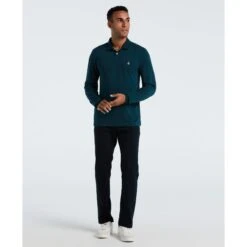Original Penguin Pique Long Sleeve Polo Shirt In Reflecting Pond(Pique Long Sleeve Polo Shirt Blue Opkf2526gp 470) -Original Penguin Shop OPKF2526 470 alt3
