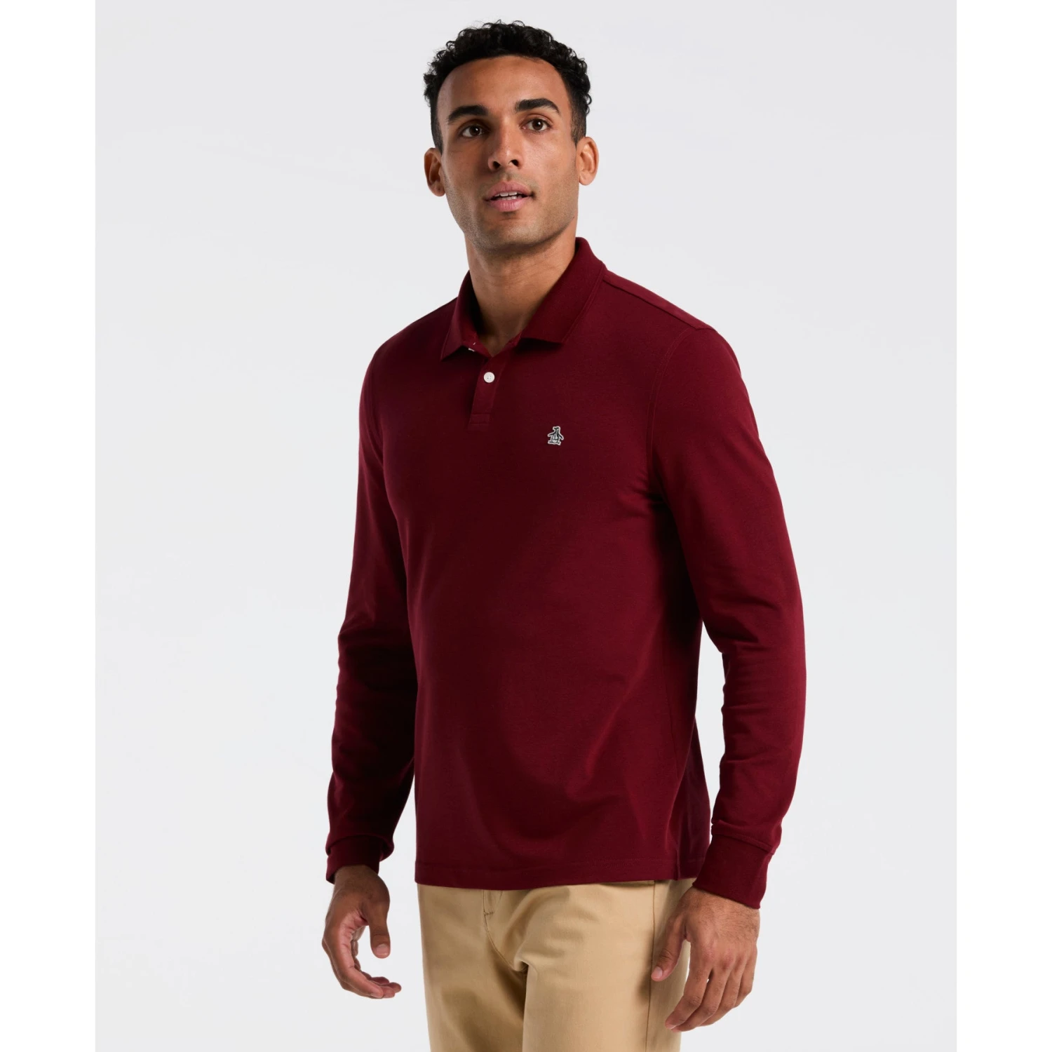 Original Penguin Pique Long Sleeve Polo Shirt In Cabernet(Pique Long Sleeve Polo Shirt Red Opkf2526gp 605) 3 Original Penguin Pique Long Sleeve Polo Shirt In Cabernet(Pique Long Sleeve Polo Shirt Red Opkf2526gp 605)