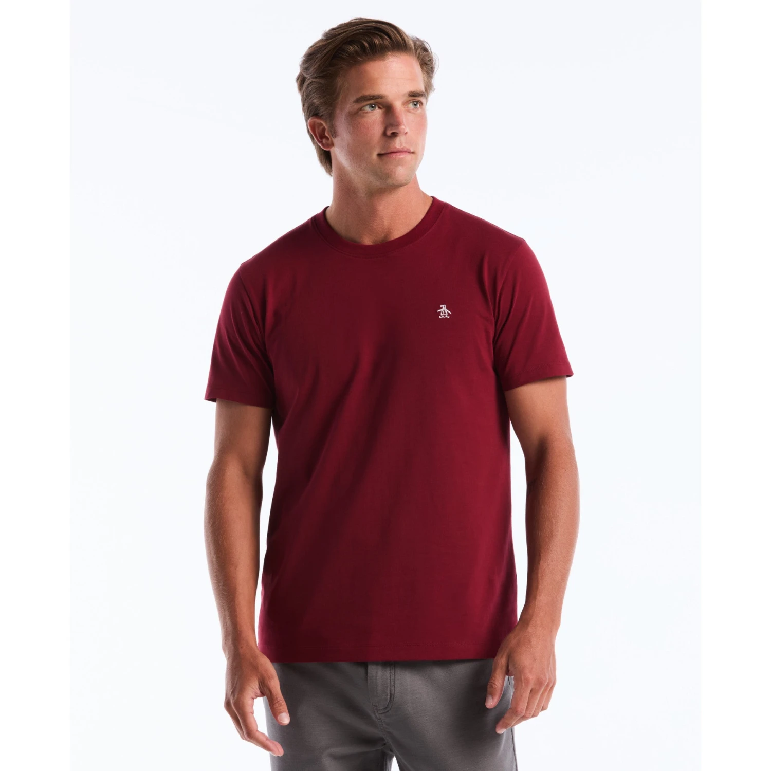 Original Penguin Pin Point Embroidered Logo T-Shirt In Cabernet(Pin Point Embroidered Logo T Shirt Red Opkf5903gp 605) 3 Original Penguin Pin Point Embroidered Logo T-Shirt In Cabernet(Pin Point Embroidered Logo T Shirt Red Opkf5903gp 605)