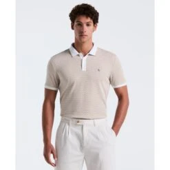 Original Penguin Allover Mini Jaquard Polo Shirt In Birch(Allover Mini Jaquard Polo Shirt Beige Opkm2522gp 252)