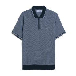 Original Penguin Jacquard Tipped 1/4 Zip Polo Shirt In Dark Sapphire(Jacquard Tipped 14 Zip Polo Blue Opks2530gp 413) -Original Penguin Shop OPKS2530 413
