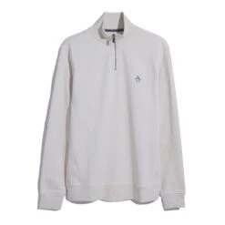 Original Penguin Fleece Quarter Zip Sweatshirt In Birch(Long Sleeve Fleece Quarter Zip Jumper Beige Opks5713gp 252) -Original Penguin Shop OPKS5713 252