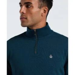 Original Penguin Sticker Pete Quarter Zip Sweatshirt In Reflecting Pond(Sticker Pete Quarter Zip Sweatshirt Blue Opksb044gp 470) -Original Penguin Shop OPKSB044 470 alt2