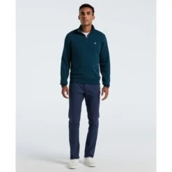 Original Penguin Sticker Pete Quarter Zip Sweatshirt In Reflecting Pond(Sticker Pete Quarter Zip Sweatshirt Blue Opksb044gp 470) -Original Penguin Shop OPKSB044 470 alt3