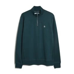 Original Penguin Sticker Pete Quarter Zip Sweatshirt In Reflecting Pond(Sticker Pete Quarter Zip Sweatshirt Blue Opksb044gp 470) -Original Penguin Shop OPKSB044 470 alt4