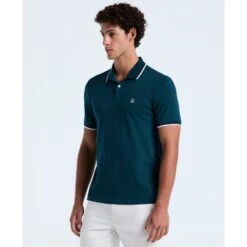 Original Penguin Pique Sticker Pete Tipped Polo Shirt In Reflecting Pond(Pique Sticker Pete Tipped Polo Shirt Blue Opksb720gp 470)