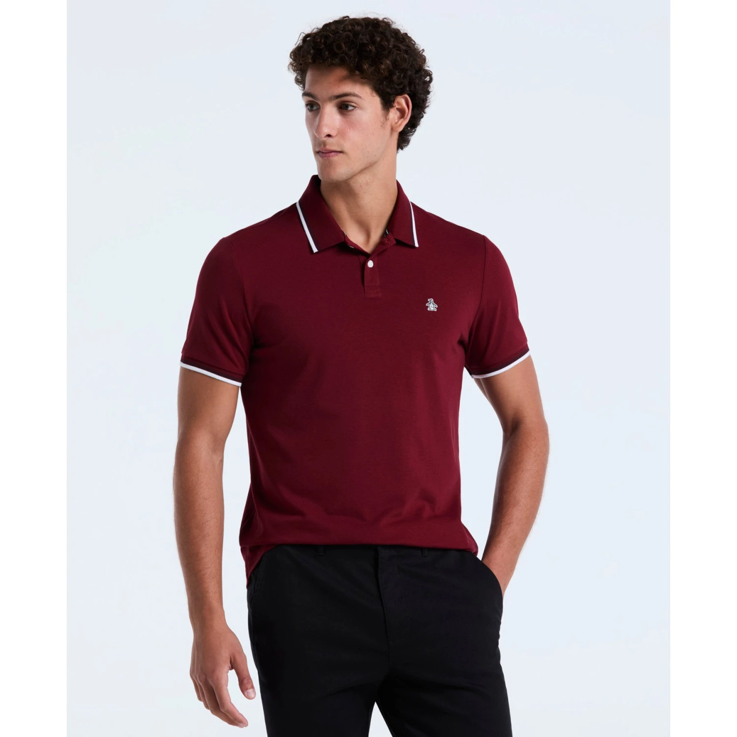 Original Penguin Pique Sticker Pete Tipped Polo Shirt In Cabernet(Pique Sticker Pete Tipped Polo Shirt Red Opksb720gp 605) 3 Original Penguin Pique Sticker Pete Tipped Polo Shirt In Cabernet(Pique Sticker Pete Tipped Polo Shirt Red Opksb720gp 605)