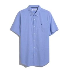 Original Penguin Oxford Stretch Short Sleeve Shirt In Amparo Blue(Ecovero Oxford Stretch Shirt Blue Opwb0037gp 424) -Original Penguin Shop OPWB0037 424