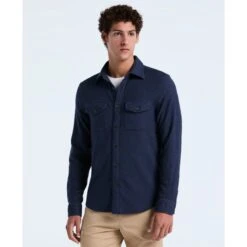 Original Penguin Double Weave Overshirt In Dark Sapphire(Double Weave Overshirt Blue Opwf3118gp 413)