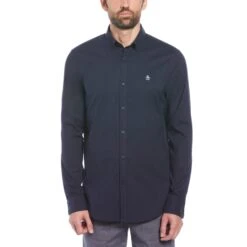 Original Penguin Ecovero Oxford Stretch Shirt In Dark Sapphire(Oxford Ecovero Shirt Blue Opwb0035gp 413)