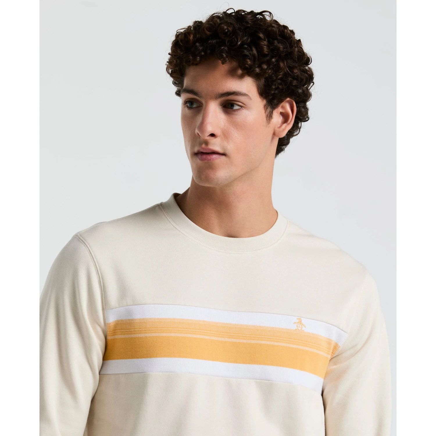 Original Penguin Fleece Chest Stripe Crew Neck Sweatshirt In Birch(Fleece Chest Stripe Crew Neck Sweater Beige Ocks2500gp 252) 5 Original Penguin Fleece Chest Stripe Crew Neck Sweatshirt In Birch(Fleece Chest Stripe Crew Neck Sweater Beige Ocks2500gp 252) - Image 3