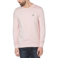 Original Penguin Sticker Pete Fleece Crew Neck Sweatshirt In Parfait Pink(Sticker Pete Fleece Crew Neck Sweatshirt Pink Opks5712gp 673)