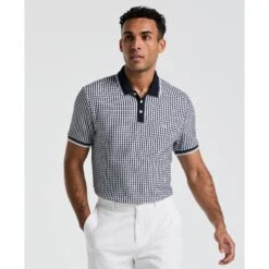 Original Penguin Jaquard Check Polo Shirt In Dark Sapphire(Jaquard Check Polo Shirt Blue Opkm2517gp 413)