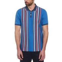 Original Penguin Organic Cotton Bowling Stripe Polo In Star Sapphire(Organic Cotton Bowling Stripe Polo Multi Colored Opkf2404gp 974)