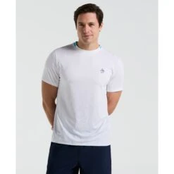 Original Penguin Performance Ventilated Ombre Tennis T-Shirt In Bright White(Performance Ventilated Ombre Tennis T Shirt White O1ksf017gg 118)