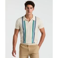 Original Penguin Vertical Stripe Sweater Polo Shirt In Birch(Vertical Stripe Sweater Polo Shirt Beige Opgm2505gp 252)
