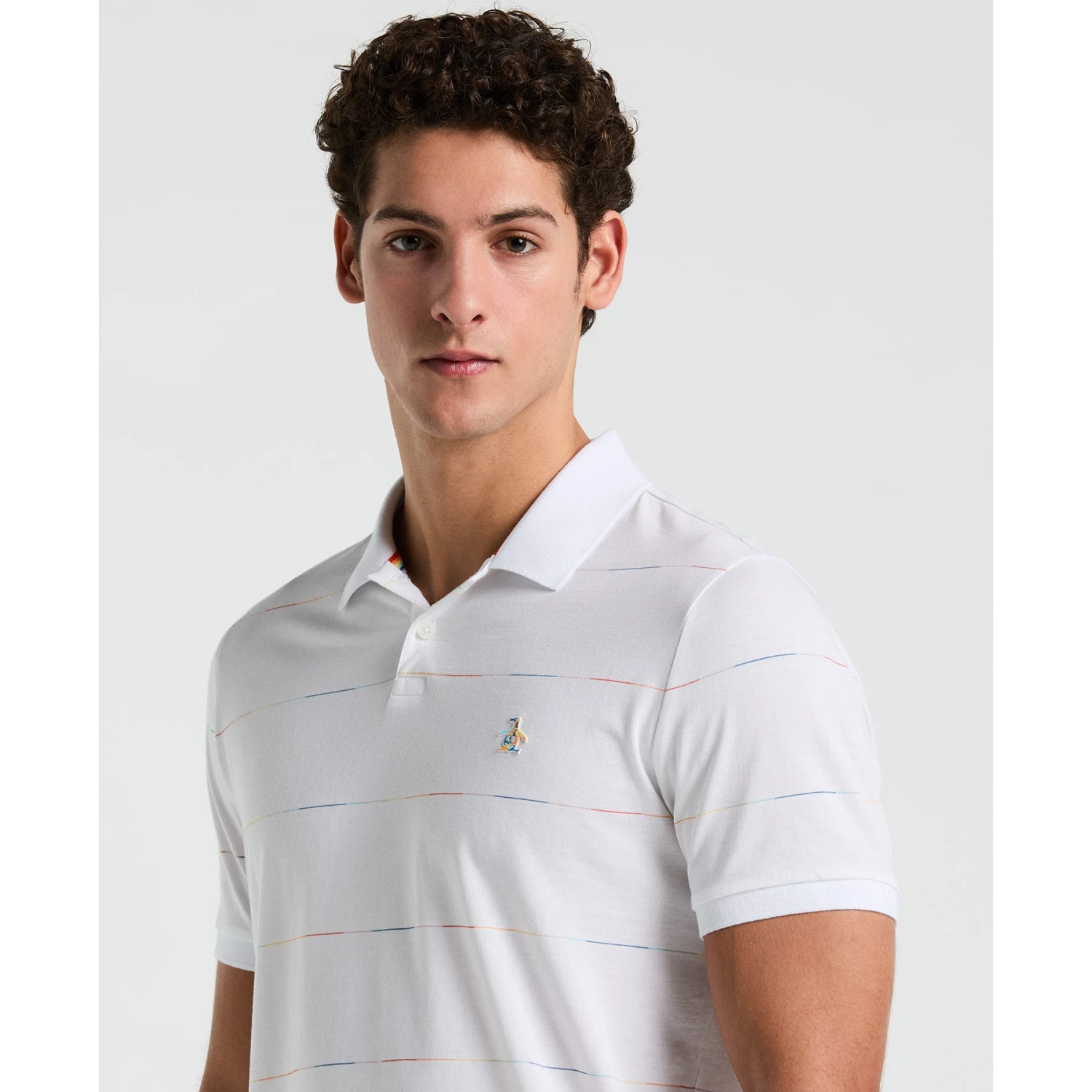 Original Penguin Pride Space Dye Striped Polo Shirt In Bright White(Pride Space Dye Striped Polo Shirt White Opkm2418gp 118) 5 Original Penguin Pride Space Dye Striped Polo Shirt In Bright White(Pride Space Dye Striped Polo Shirt White Opkm2418gp 118) - Image 3