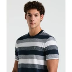 Original Penguin Pique Jaquard Stripe T-Shirt In Dark Sapphire(Pique Jaquard Stripe T Shirt Blue Opkm2501gp 413) -Original Penguin Shop opkm2501 413 alt2