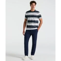 Original Penguin Pique Jaquard Stripe T-Shirt In Dark Sapphire(Pique Jaquard Stripe T Shirt Blue Opkm2501gp 413) -Original Penguin Shop opkm2501 413 alt3