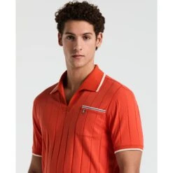 Original Penguin Icons Open Collar Polo Shirt In Red Clay(Icons Open Collar Polo Shirt Orange Opkm2536gp 859) -Original Penguin Shop opkm2536 859 alt2