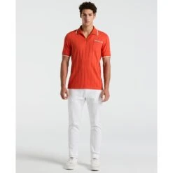 Original Penguin Icons Open Collar Polo Shirt In Red Clay(Icons Open Collar Polo Shirt Orange Opkm2536gp 859) -Original Penguin Shop opkm2536 859 alt3