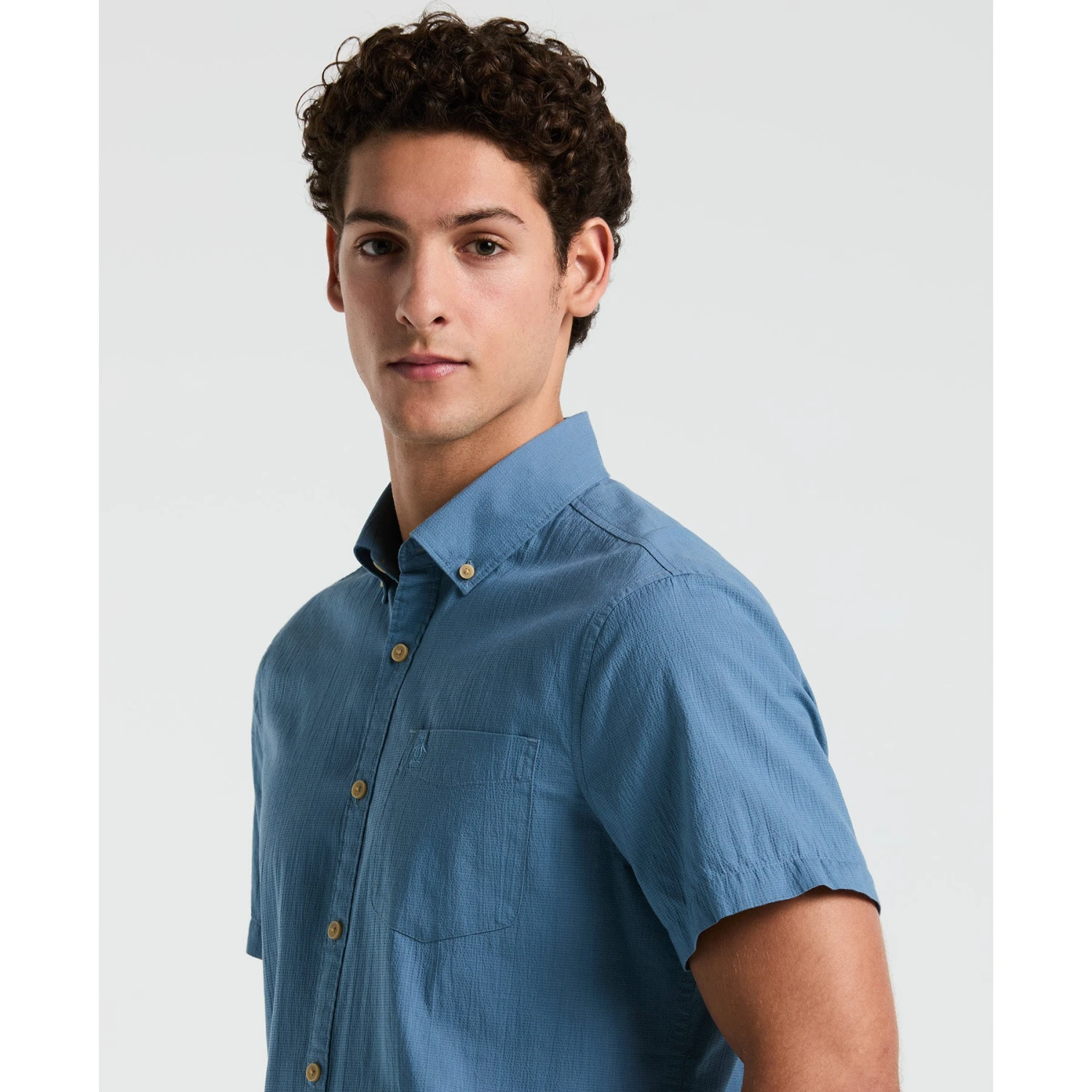 Original Penguin Seersucker Short Sleeve Shirt In Copen Blue(Seersucker Short Sleeve Shirt Blue Opwm2409gp 443) 5 Original Penguin Seersucker Short Sleeve Shirt In Copen Blue(Seersucker Short Sleeve Shirt Blue Opwm2409gp 443) - Image 3