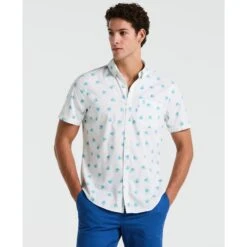 Original Penguin Agave Print Short Sleeve Shirt In Bright White(Agave Print Short Sleeve Shirt White Opwm2517gp 118)