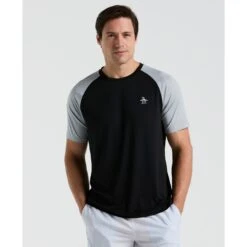 Original Penguin Blocked Performance Tennis T-Shirt In Caviar(Blocked Performance Tennis T Shirt Black O1ksf015gg 001)