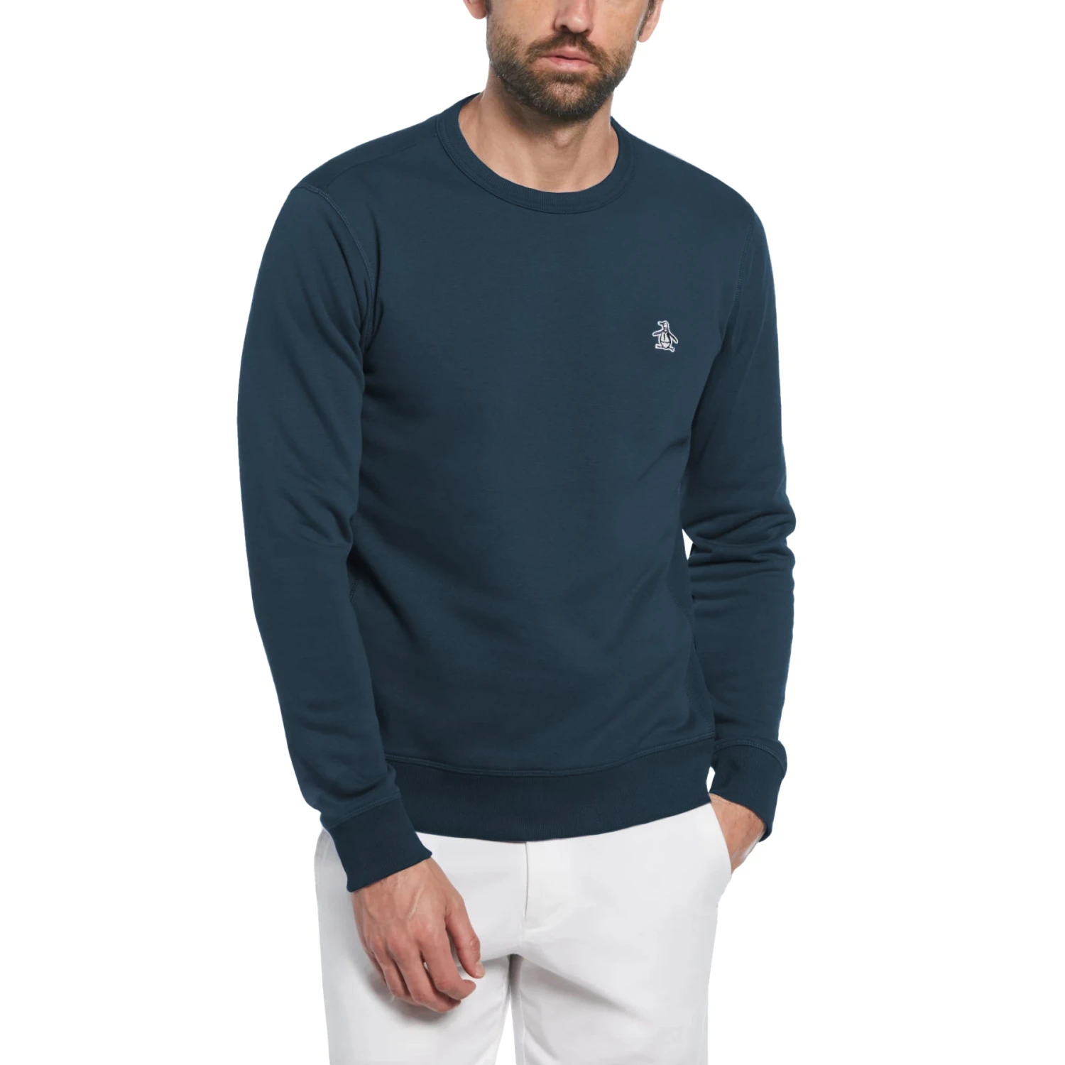Original Penguin Sticker Pete Fleece Crew Neck Sweatshirt In Blue Wing Teal(Sticker Pete Fleece Crew Neck Sweatshirt Blue Opks5712gp 415) 3 Original Penguin Sticker Pete Fleece Crew Neck Sweatshirt In Blue Wing Teal(Sticker Pete Fleece Crew Neck Sweatshirt Blue Opks5712gp 415)