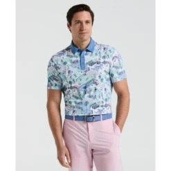 Original Penguin Palm Springs Print Golf Polo Shirt In Bright White(Palm Springs Print Golf Polo White Ogksf013gg 118)